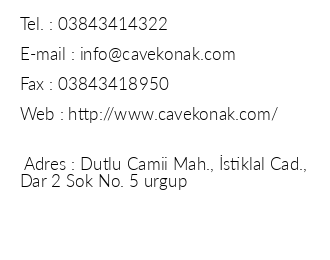 Cave Konak Hotel iletiim bilgileri